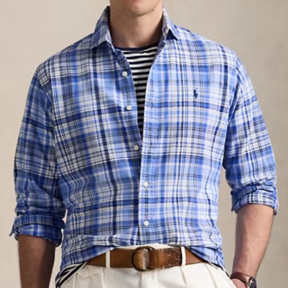 POLO RALPH LAUREN Plaid Button Down Long Sleeve Shirt in Navy/Green Size Medium - Picture 8 of 11